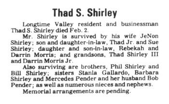 Shirley, Thaddeus Smith obituary