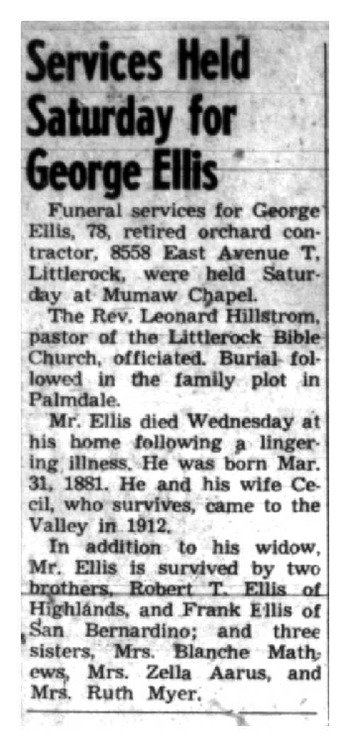 Ellis, George obituary