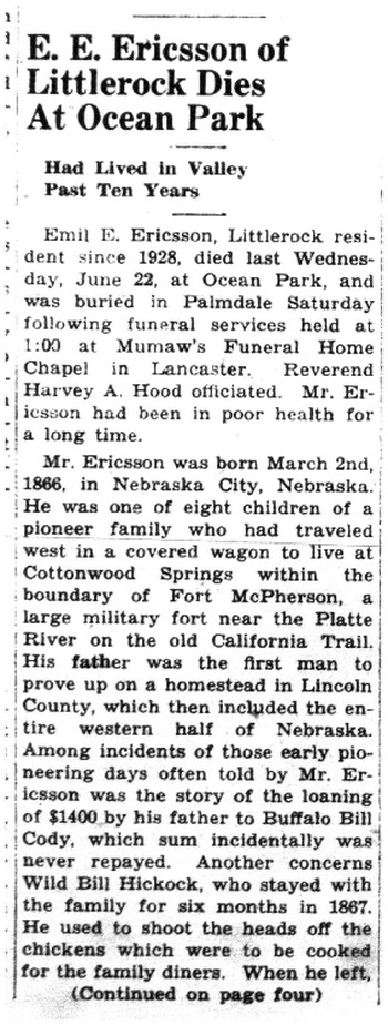 Ericsson, Emil Eric obituary