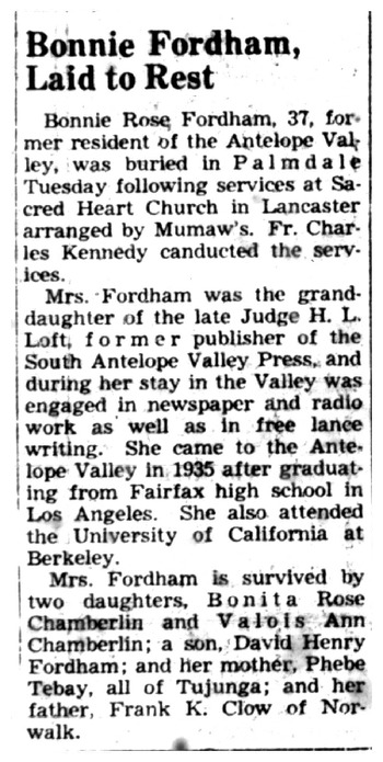 Fordham,   Bonnie Rose obituary