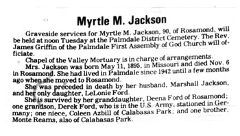 Jackson, Myrtle May obituary