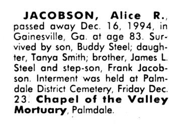 Jacobson, Alice Retia obituary